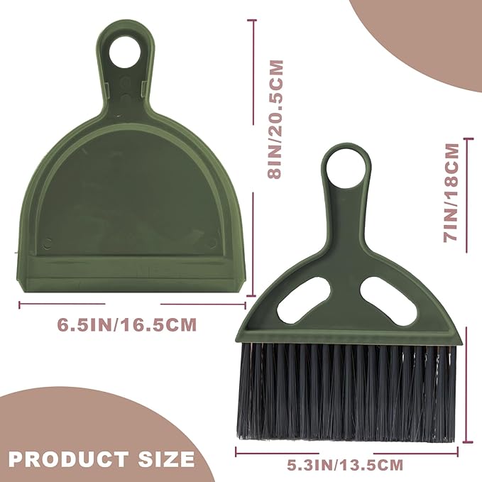 NBGYTECH Mini Broom and Dustpan Set Small Broom with Dustpan Combo Set Portable Cleaning Tools for Home Office RV Learning Camping (Olive Green)