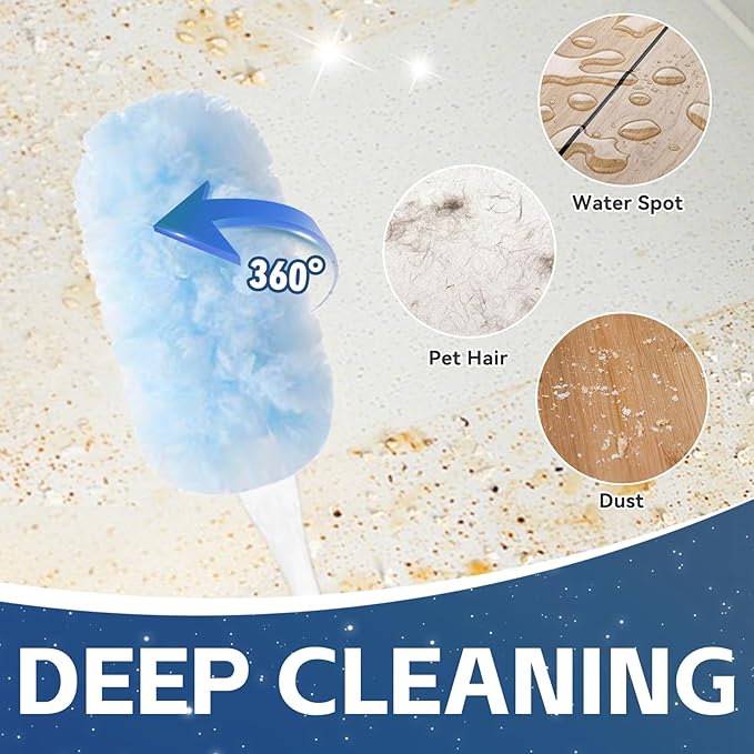 Duster Extended Handle with 20 Pcs Duster Refill, Duster with Extension Pole, Heavy Duty Duster Refills Kit for Ceiling Fan Blades, Cleaning, Dusting, Furniture, Blind, Hard-to-Reach Areas