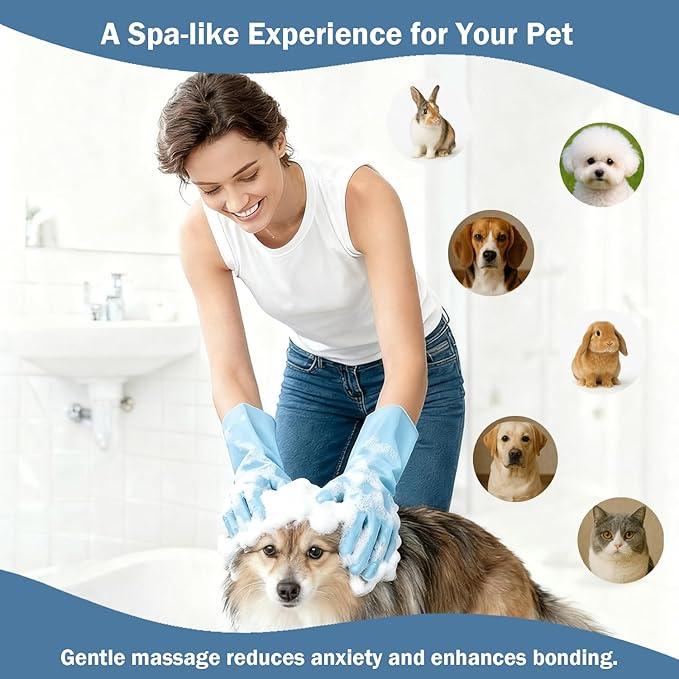 Anazzly pte Grooming Gloves: Bite-Resistant Pet Bathing Glove with Anti-Slip Particles, Wet and Dry use, Safe for All Ages. Great as Dog Brush Glove and Cat Gloves for Grooming