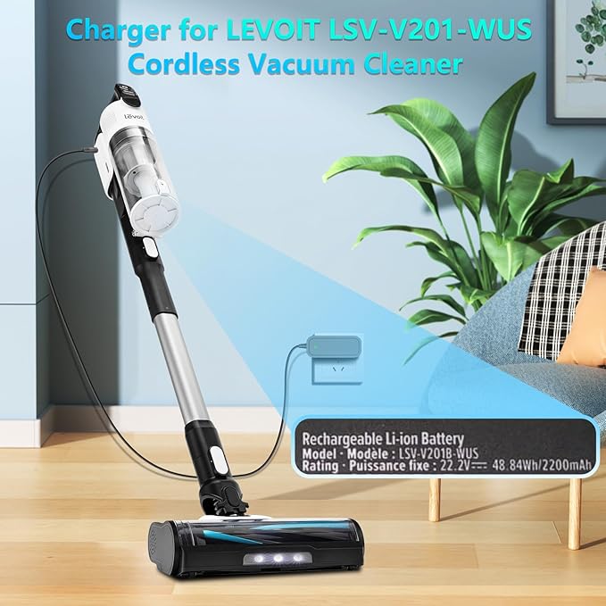 Charger for LEVOIT Cordless Vacuum Cleaner Compatible with LEVOIT LSV-V201-WUS/LVAC-120 / LVAC -200 22.2V Li-ion Battery Cordless Stick Vacuum Cleaner Power Adapter