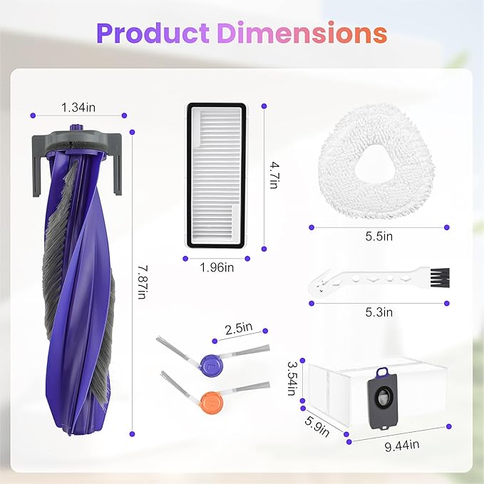 BTRSOLUS 20 Pcs Accessories kit for Narwal Freo Z10 Ultra/Narwal Freo Z10 Robot Vacuum Cleaner, 1 Main Roller Brush, 6 Dust Bags, 4 Hepa Filters, 4 Mop Pads, 4 Side Brushes, 1 Clean Tool