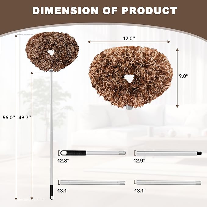 Heonay Ceiling Fan Cleaner Duster Reusable Microfiber Ceiling Fan Blade Cleaner Removable Duster with Extension Pole Adjusts 13 to 49.7 Inch for Cleaning Walls Furniture Door Window Top (Beige Brown)