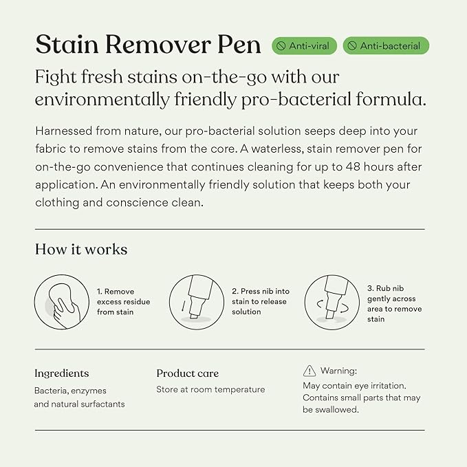 Good Basics All-Natural Stain Remover Pen for Clothing and Fabric - Eco-friendly, Probiotic Formula, Non-Toxic Scrubbing Stick for Baby & Kids Messes, Travel, Work (10 ml, 6 Pack)