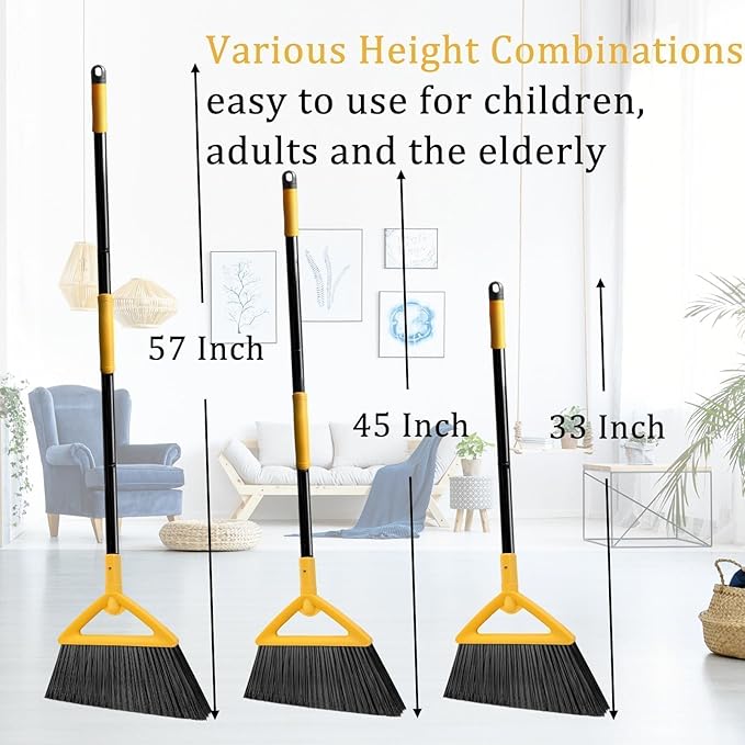 Salajory Heavy Duty Angle Broom - Yellow Broom for Outdoor & Indoor, Garage, Driveway, Sidewalk, Kitchen & More, Long Handle