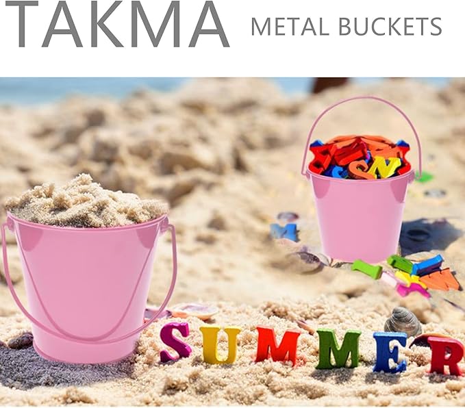 Colored Metal Buckets with Handle, 6 Pack 5.91 Inch Galvanized Iron Pail Bucket for Kids,Classroom,Crafts,and Party Favors (Pink)
