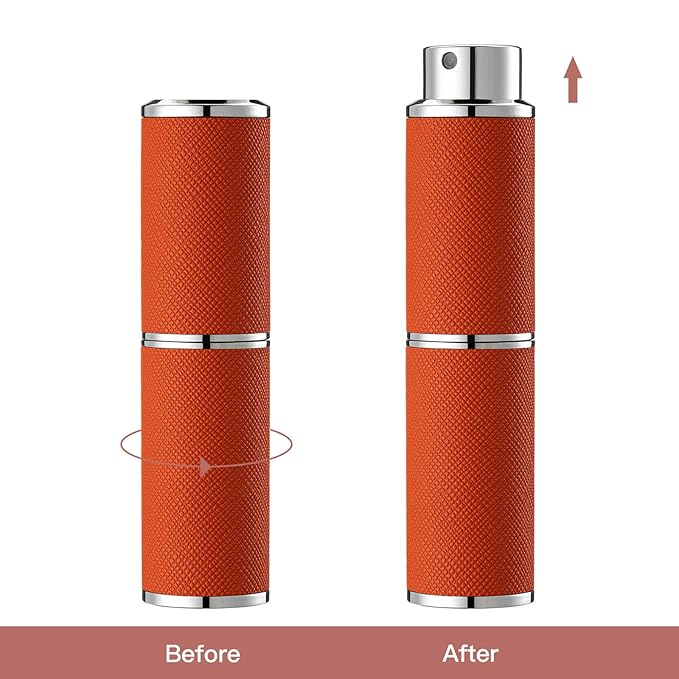 8ML Perfume Atomizer, Empty Leather Cologne Spray Bottle, Mini Perfume Sprayer Dispenser for Travel (1PCS, Orange)