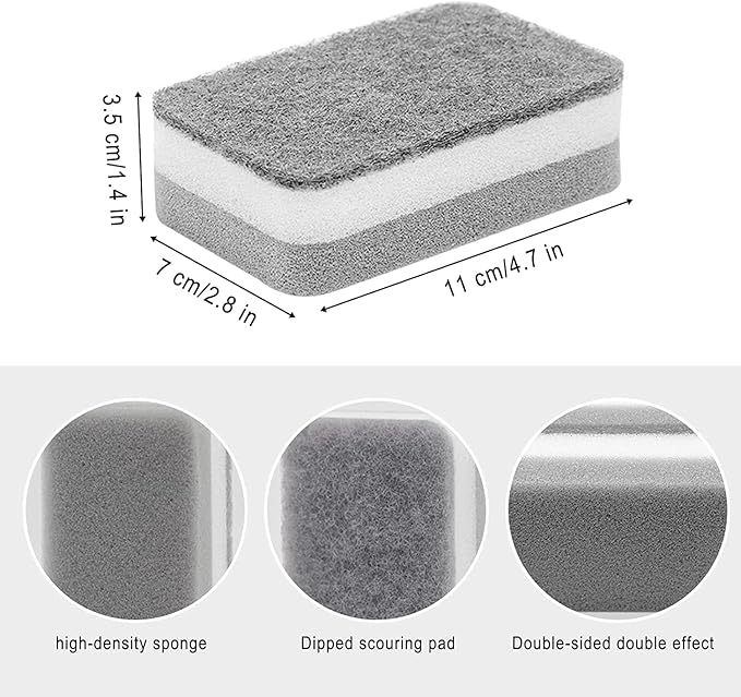 Sponge Individually Wrapped, Kitchen Dishwashing Sponges Bulk, Non Scratch Dishes Scouring Pad, Odor-Free Cleaning Sponge Wipes Scrubber Suitable for Travel Camping Apartments(36 Pack)