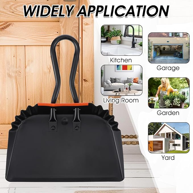 4 Pack 12 inch Heavy Duty Metal Dustpan Large Wide Dust Pans for Household Handheld Wide Scooper and Debris Cleaning Tool Ideal for Home and Commercial Use (Black)