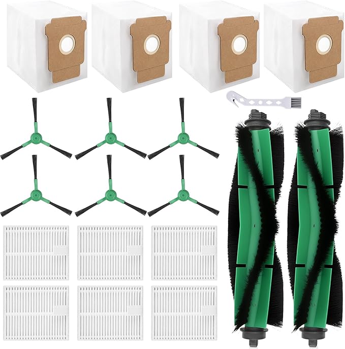 Aymthgt 19 PCS Q0520 Replacement Parts for iRobot Roomba 104/Q0520/Q052/105 Vac/105 Combo Vacuum,2 Roller Brush, 6 Side Brushes, 6 HEPA Filters, 4 Dust Bags and 1 Clean Brush