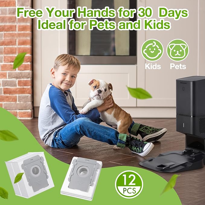 Rowhalf 8 Pack Vacuum Bags for iRobot Roomba, Effective Dust Filtration, Compatible with i3+ i4+ i5+ i6+ j6+ i7+ j7+ i8+ J8+ J9+ s9+ 104 105 405 505 705 Combo & All Clean Base Auto Dirt Disposal bag