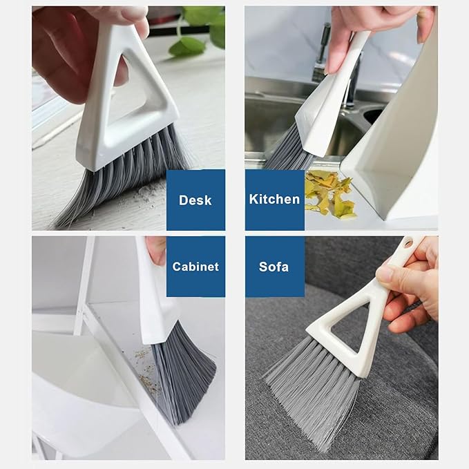 BSMstone Dust Pan Broom Brush Dustpan -Mini Broom and Dustpan Combo Set, Handheld Sweeper Cleaning for Tables, Keyboards, Guinea Pig Cage, and Cat Litter, etc. (Grey)