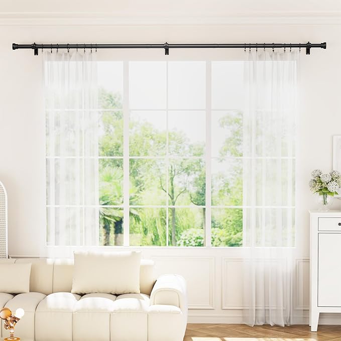 Curtain Rod 32-118 Inch, Heavy Duty 1 Inch Adjustable Curtain Rods for Windows, Black Long Window Treatment Rods, Modern Design, Easy Installation