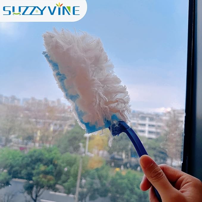 SUZZYVINE Duster Refill 360 Degrees with a Long Handle Plus a Short Handle, 12 Count Duster Refills,Blue and White