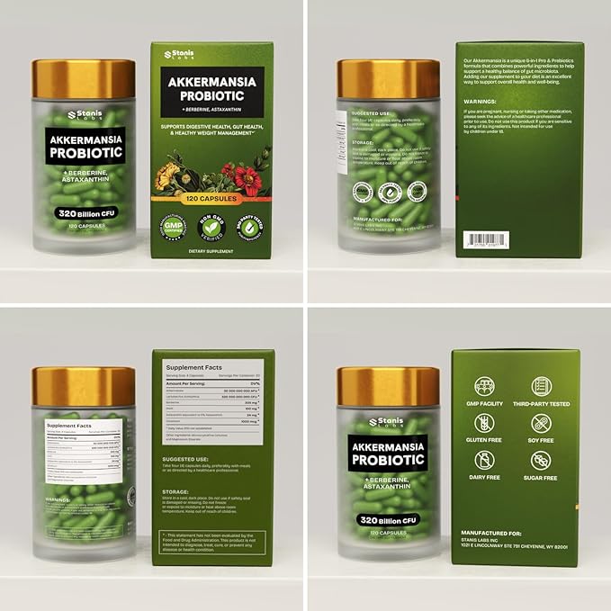 Akkermansia Muciniphila Probiotics 320 Billion CFU| GLP-1 Probiotic and Prebiotic | Akkermansia Probiotics for gut health | Inulin Prebiotic Fiber Capsules Astaxanthin & Berberine & Chromium 120 count