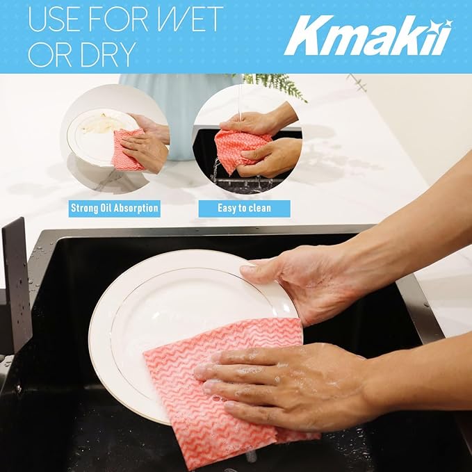 Disposable Handi Wipes Dish cloth Dish Towels Dish Rags Towels Handy Wipes Reusable Cloths,Multi-purpose,Pink 11.8 x 20", 80 Count/Bag, Soft, Durable, Super Absorbents