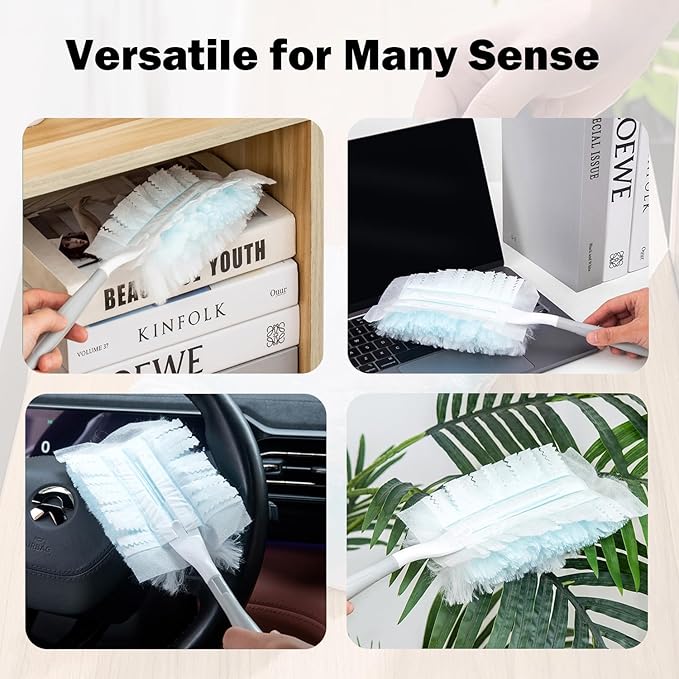 Faliuepe Disposable Dusters Refills 180 Heavy Duty Duster Refills Blue Electrostatic Duster Heads for Cleaning Multi-Surface-20Counts