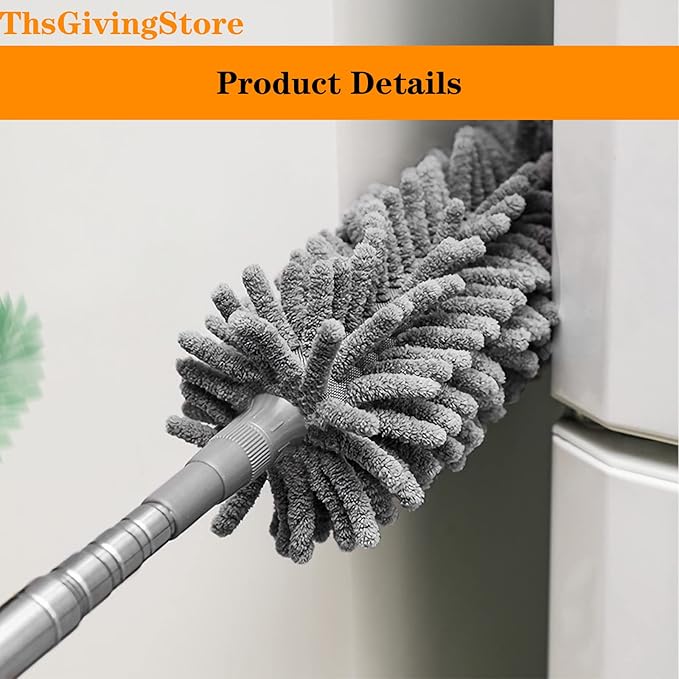 4PCS Ceiling Fan Duster with Extension Pole 16-98'', Microfiber Dust Brush + Gap Mop + Chenille Duster + Retractable Pole, Bendable Washable Feather Dusters for Cleaning Ceilings, Wall and Car