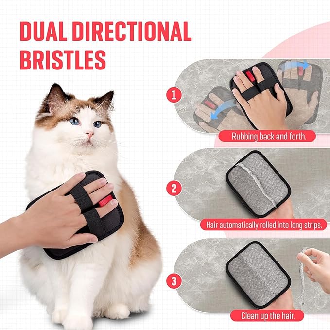 Yunrun Pet Hair Removal Gloves Brush, Efficient Grooming Gloves for Pet Hair, Reusable Cat Dog Electrostatic Hair Remover Grooming Glove Tool, for Couch, Furniture, Carpet, Curtain (1pc)