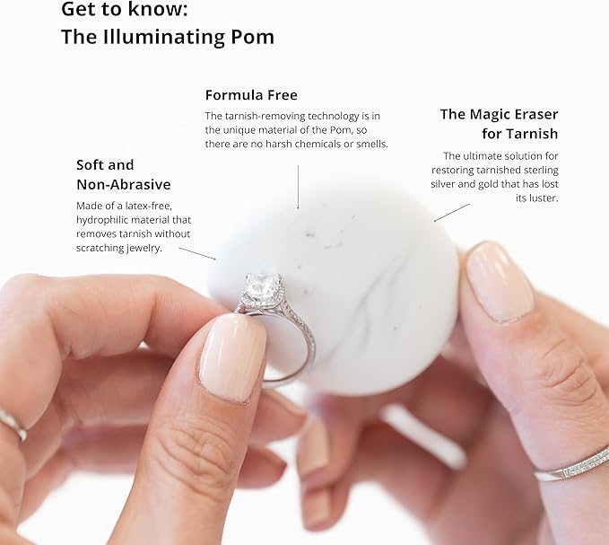 Shinery Illuminating Pom Tarnish Eraser - Formula-Free Sterling Silver Polisher, Non-Toxic Jewelry Cleaner Cloth Alternative, Chic Storage Jar, Safe All Metals