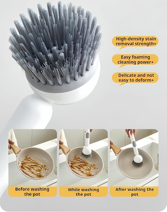 Adjustable Dish Brush with Soap Dispenser, Non-Scratch PET Bristles, Ergonomic Handle, Kitchen Cleaning Tool for Pots, Pans & Sink (Green, Short Style-1 Piece)