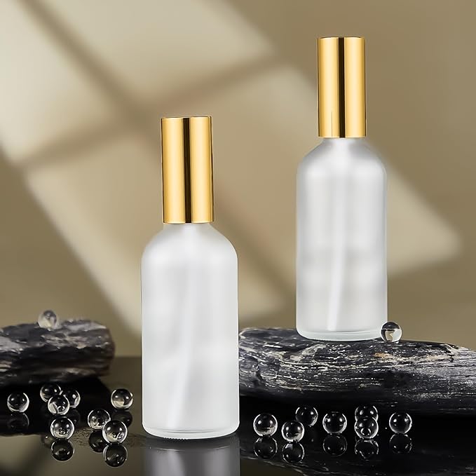 Roshtia 30 Pcs 3.4 oz/ 100 ml Gold Glass Spray Bottle Refillable Perfume Atomizer Clear Decorative Empty Bottles with Fine Mist Sprayer Pump for Face Body Travel