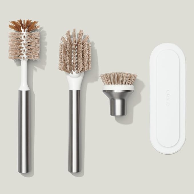 Ionic Brush Set, Magnetized to Stand Upright, Stainless Steel with Replaceable Heads, Silver