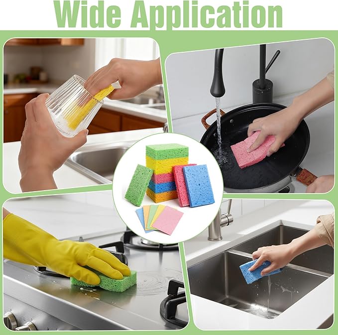 LIQWEI 15 Pcs Cellulose Sponges Kitchen, 5 Colors Non-Scratch Colorful Sponges, Compressed Sponge Kitchen Multipurpose Kitchens Sponge Pack for Kitchens, Bathroom, Cars, Funny Cut-Outs DIY