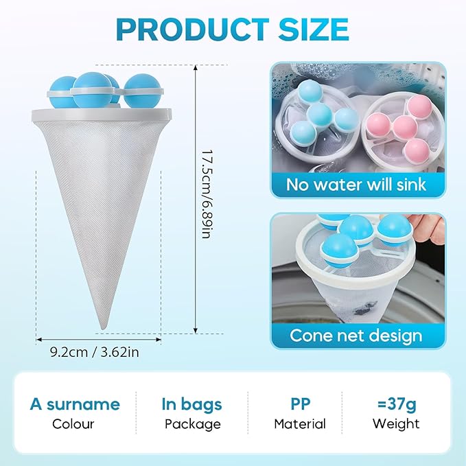 Pet Hair Remover for Laundry, 2026 Upgaded 3pcs Floating Hair Filtering Mesh Removal for Washing Machine, Reusable Dog & Cat Hair Remover Tool for Pet Fur, Hair, Lint, Dander from Laundry (Blue)