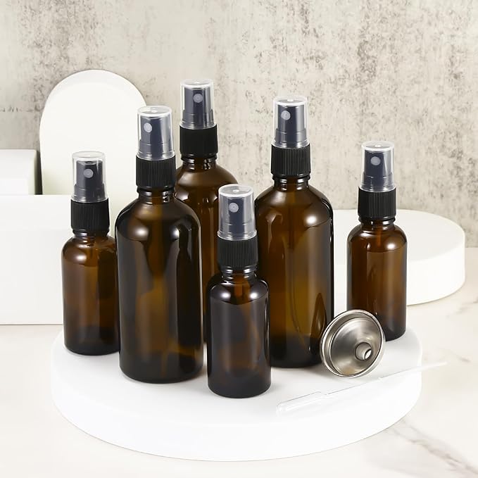3.4oz Amber Glass Spray Bottles,Empty Fine Mist Refillable Travel Spray Bottle for Cleaning,Perfume,Aromatherapy,Cosmetic Sprays,Hair,Essential Oils with Fine Mist Dispenser(3 Pack)