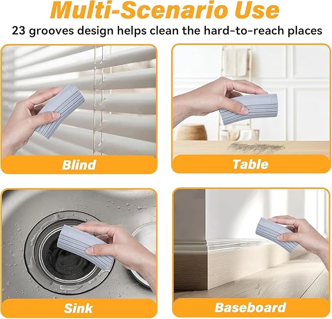 8-Pack Damp Clean Duster Sponge, Magic Sponge Eraser Baseboard Cleaner Tool, Dusters for Cleaning Blinds, Glass, Vents, Railings, Mirrors,Window Track Grooves and Faucets