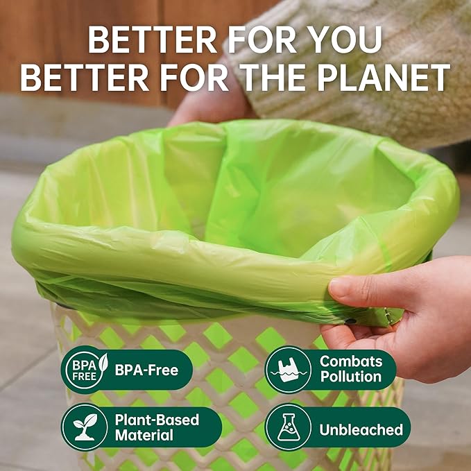 JENCENBIO Compost Bags 5 Gallon with Drawstring Tear Off 20 Liter Extra Thick 0.78 Mils Compostable Food Scrap Waste Bags with US BPI ASTM D6400 and Europe OK Compost Home Certified 60 Counts