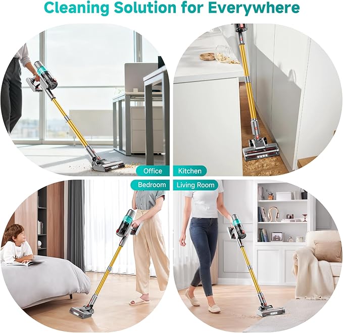 Clinkal Cordless Vacuum Cleaner: 40KPA Powerful Suction Cordless Stick Vacuum Cleaners for Home, Anti-Tangle Brush, Lightweight, 6-in-1 Rechargeable Vacuum for Pet Hair/Carpet/Hard Floor(Green)