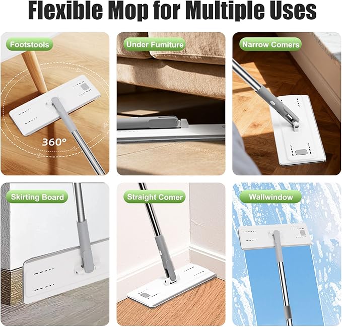 Mop Pads Mop Head Refill Washable Wet/Dry Mops Flat Compatible with Most 11-13" Hook and Loop (Velcro) Flat Mops.System Floor Care System (F-Padsx6)