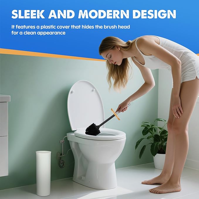 ODJSY Compact Toilet Brush and Holder 2 Pack,SetStainless Steel Handle Toilet Brush,Deep Cleaning,Durable Nylon bristles,Splash-Proof Design(White&Black)