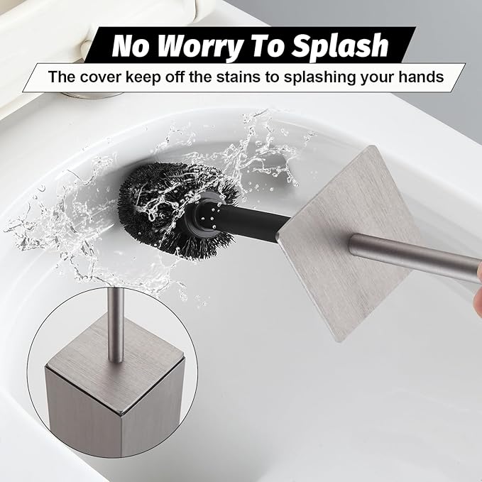 BGL Toilet Brush with Holder Set Brushed Nickel Aluminium Standing for Bathroom Toilet Bowl Cleaner Brush and Holder Set, Square Design