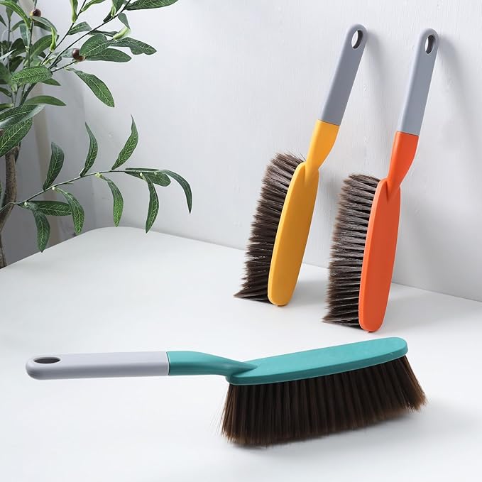 1 Pack 15" Hand Broom Brush,Soft Bristle Cleaning Brush,Counter Brush, Crumb Debris Sweeping Brush,Dusting Brush,Comfort for Car Bed Couch Desk Sofa Furniture Clothes,Small Particles Hair Remover