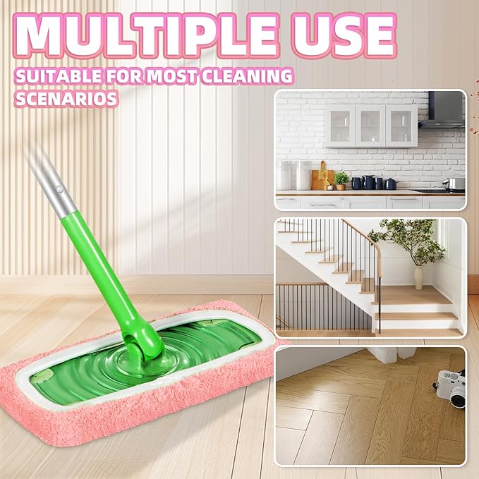 Nicemiya 8 Pack Reusable Mop Pads Compatible with Swiffer Sweeper, Coral Fleece Washable Swiffer Mop Pads, Dry & Wet Sweeping Mopping Cloths (Pink, Not Included Mop)