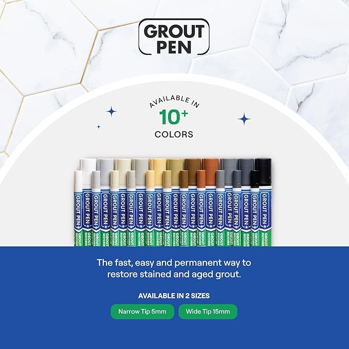 Grout Pen Grey Tile Paint Marker: Waterproof Grout Paint, Tile Grout Colorant and Sealer Pen - Grey, Narrow 5mm Tip (7mL)