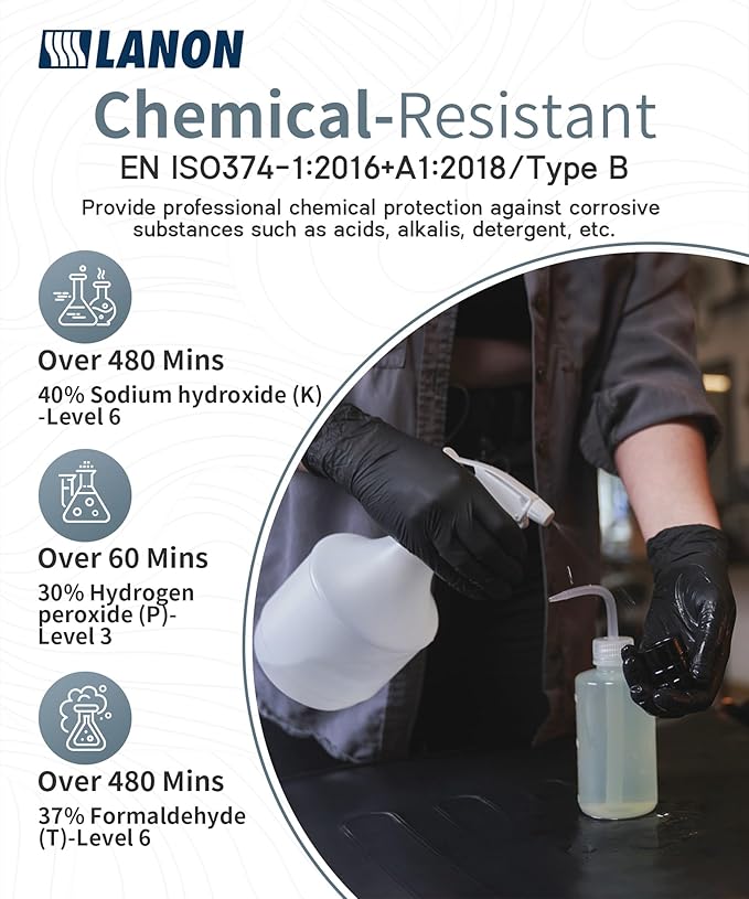 LANON Food Safe Disposable Nitrile Gloves, Latex-Free, Powder-Free, Silicone-Free, Textured Fingertips, Cooking, Black,Large