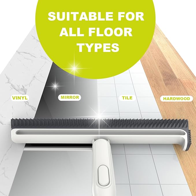 EHOMGUI Squeegee Broom for Floor, Floor Squeegee for Concrete and Tile Cleaning, Floor Scrubber with Long Handle for Bathroom, Kitchen, Shower, Tile, Pet Hair, Fur, Foam Cleaning