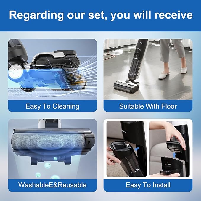 Vacuum Mop Replacement Parts Compatible with Tineco Roller Brush Replacement, Suitable with FLOOR ONE S5, FLOOR ONE S5 Pro Cordless Vacuum Cleaner, Set Includes 2 Roller Brushes and 5 Vacuum Filters
