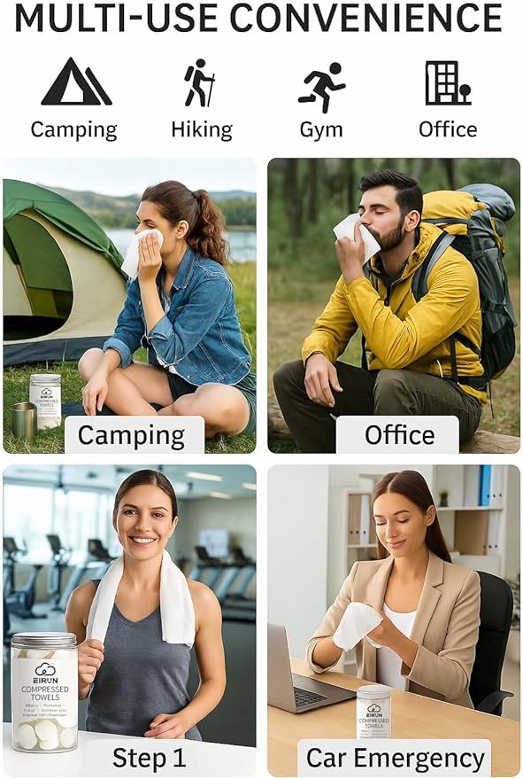 Compressed Towels – Travel-Size Compact Towels for Camping, Hiking, Gym & Outdoor Use – Lightweight, Expandable & Reusable (40)
