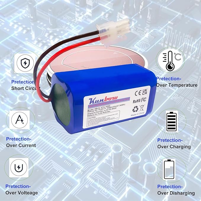 kunbow 3200mAh Replacement Battery for iLife A4, A4s, A6, V7, V7s Plus, V7s Pro, X620, Y8H4 Vacuum Cleaner.(14.8V/47.36Wh)