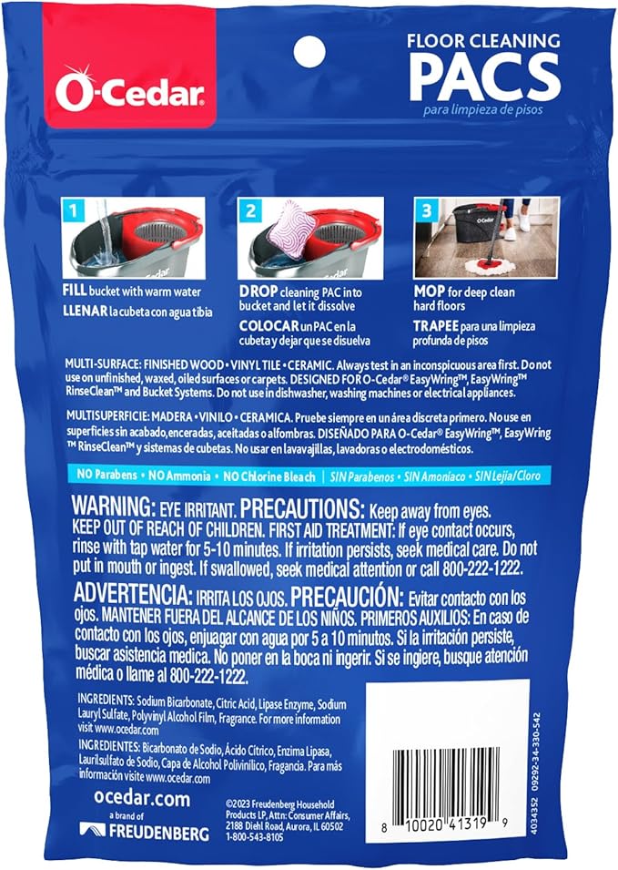 O-Cedar PACS Hard Floor Cleaner, Lavender Scent 10 Count (1-Pack) | Made with Naturally-Derived Ingredients | Safe to Use on All Hard Floors | Perfect for Mop Buckets