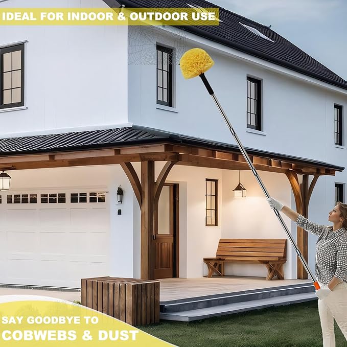 Tockrop 2 Pack Twist-On Cobweb Duster Head Brush - Efficient Indoor & Outdoor Spider Web Cleaning Solution - Fits Standard Acme Threaded Poles - Duster Brush Head Only - Yellow
