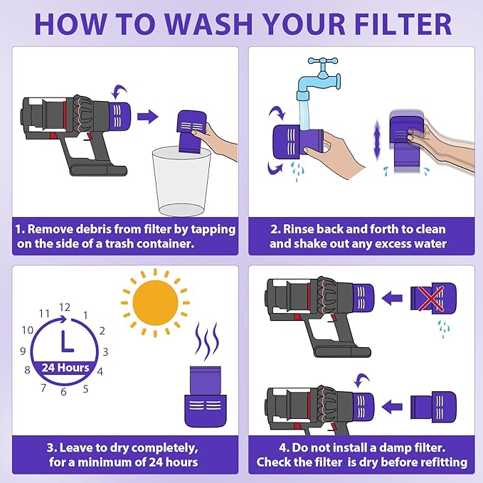 Lemige 4 Pack V11 Vacuum Filters Replacement for Dyson V11 Animal V11 Torque Drive V11 Complete V11 Extra V15 Detect V15s Detect Submarine Vacuums, Compare to Part 970013-02