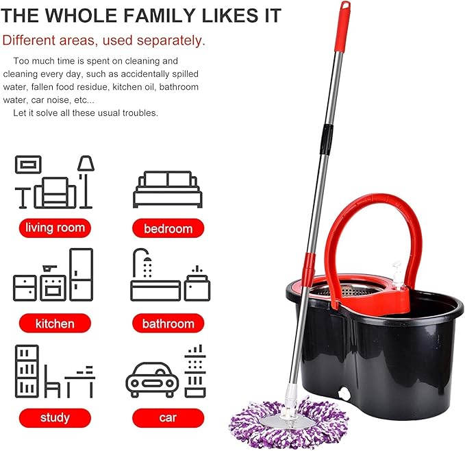 Spin Mop and Bucket with Wringer Set,360° Spin Mop and Bucket System with 3 Replaceable Microfiber Mop 61" Handle Household Cleaning Tools for Wet and Dry,Set of 2