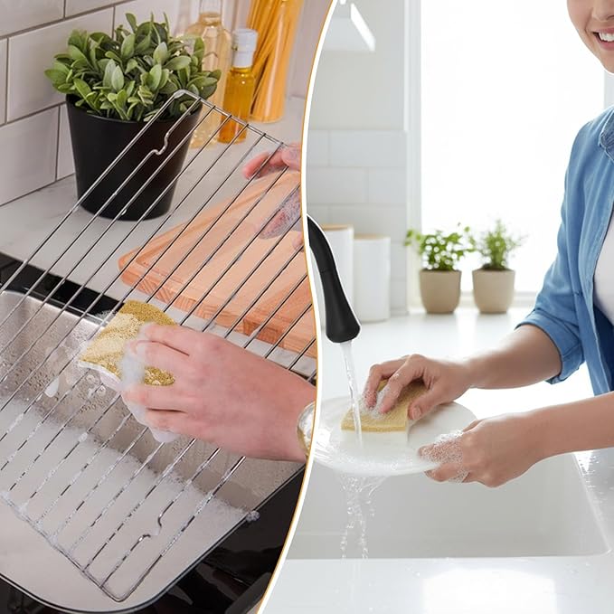 36PCS Natural Kitchen Sponge, Dual-Sided Sisal Fiber Cellulose Scrubber Sponge, Non-Scratch Household Scrub Sponges, Eco Multipurpose Cleaning Foam for Dishes Kitchen Bathroom Household