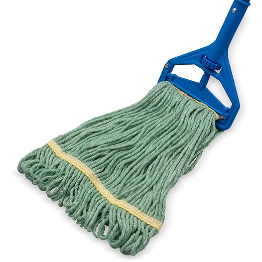 SPARTA Flo-Pac Acrylic Mop Head, Loop-Ended, Narrow Band with 1" Yellow Band for Organized Cleaning, Small, Green, (Pack of 12)