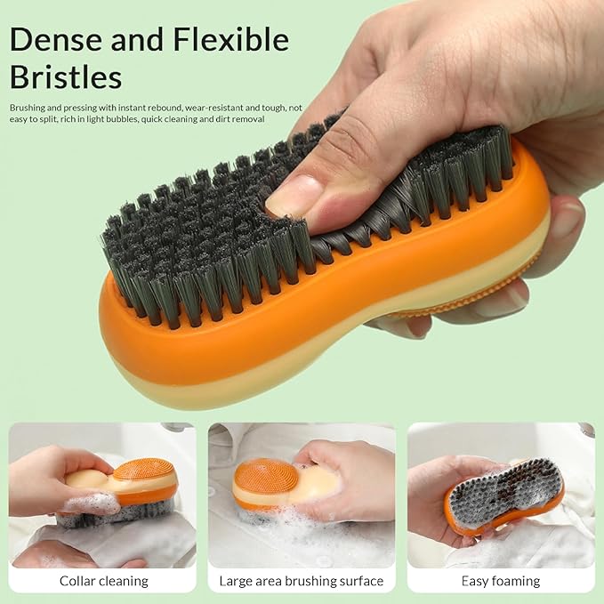 2Pcs Laundry Brush Double Sided Hard & Soft Dense Bristle Shoe Brush Ergonomical Grip Scrub Stubborn Stain Remover Cloth for Delicate Wool Knits Cotton Leather Fabrics, Home Decor